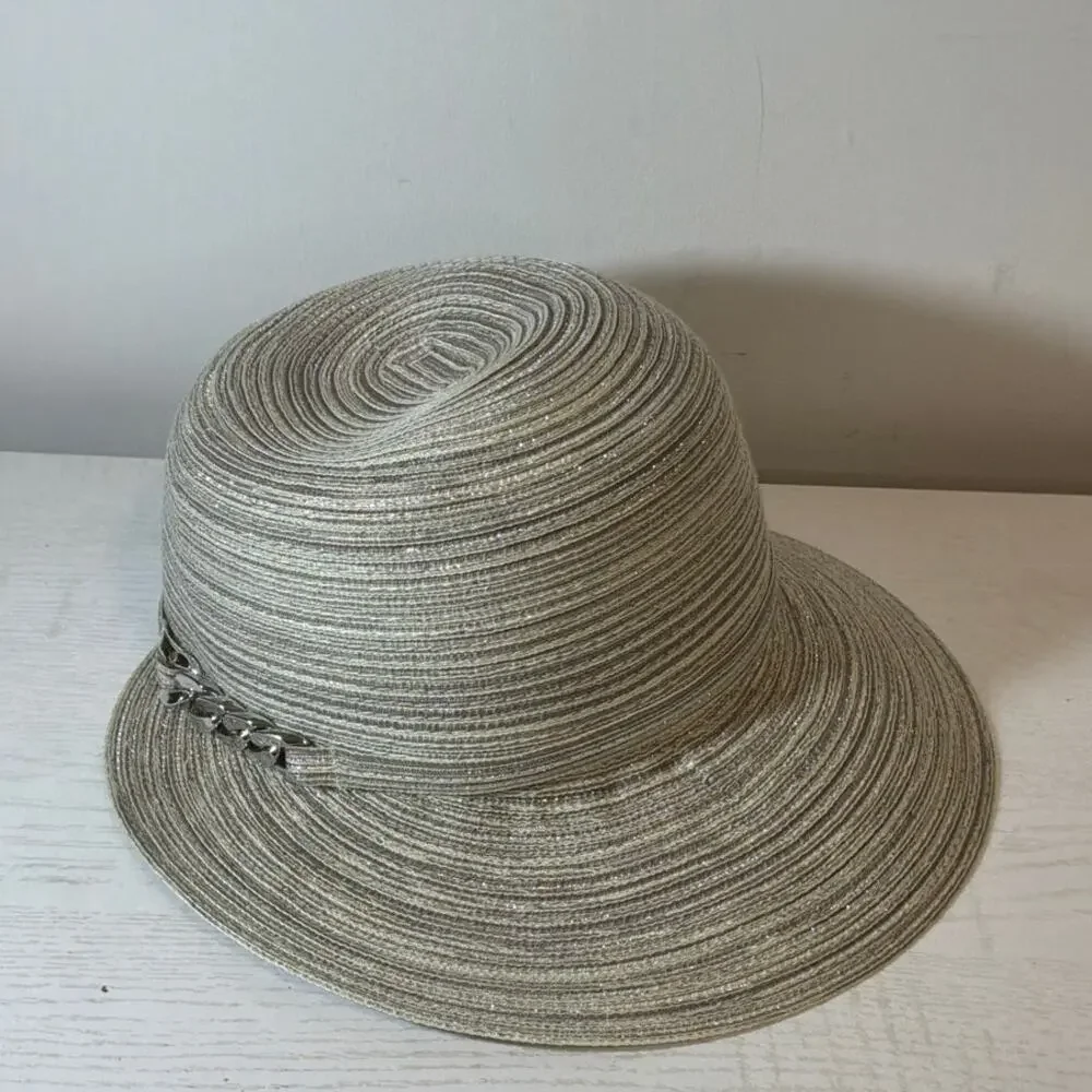 August Hat Company Metallic Silver Gray Straw Sun Hat